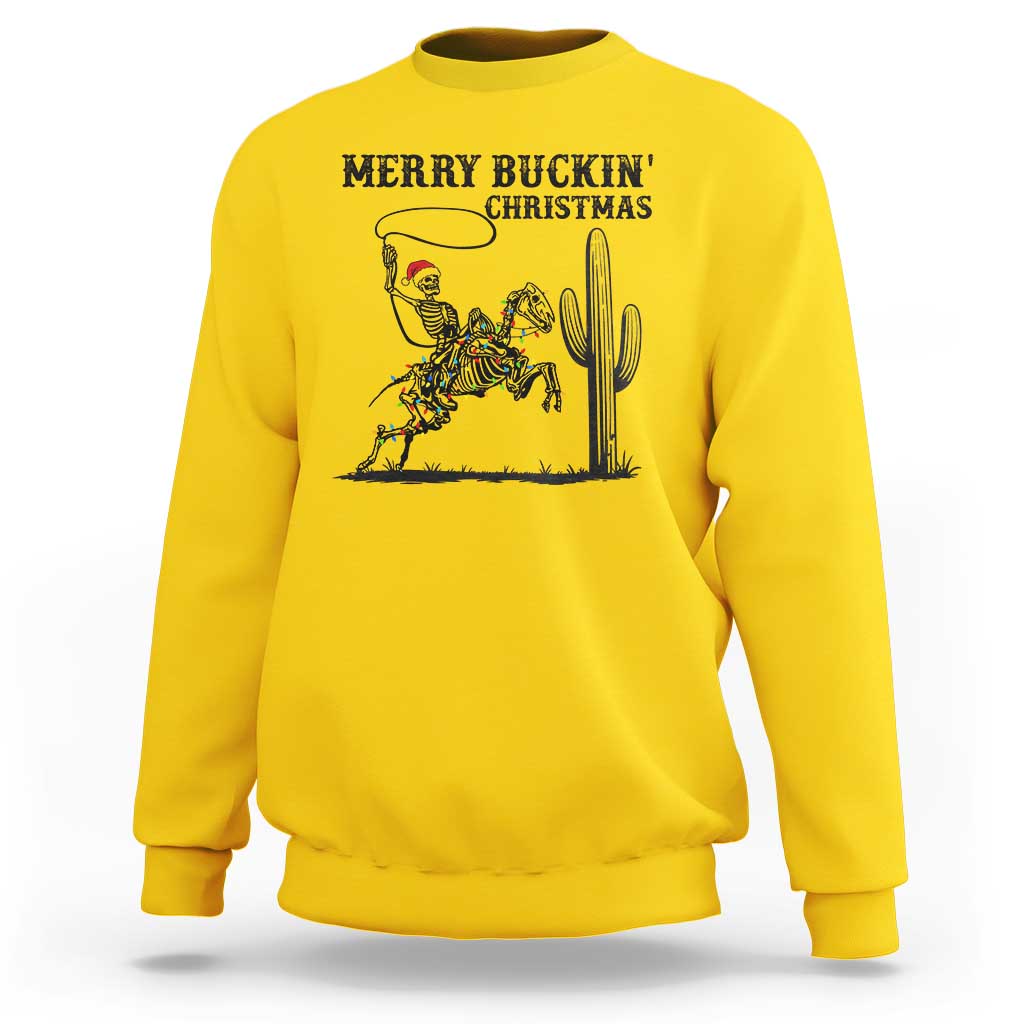 Merry Buckin Christmas Sweatshirt Funny Skeleton Santa Horse Rider - Wonder Print Shop