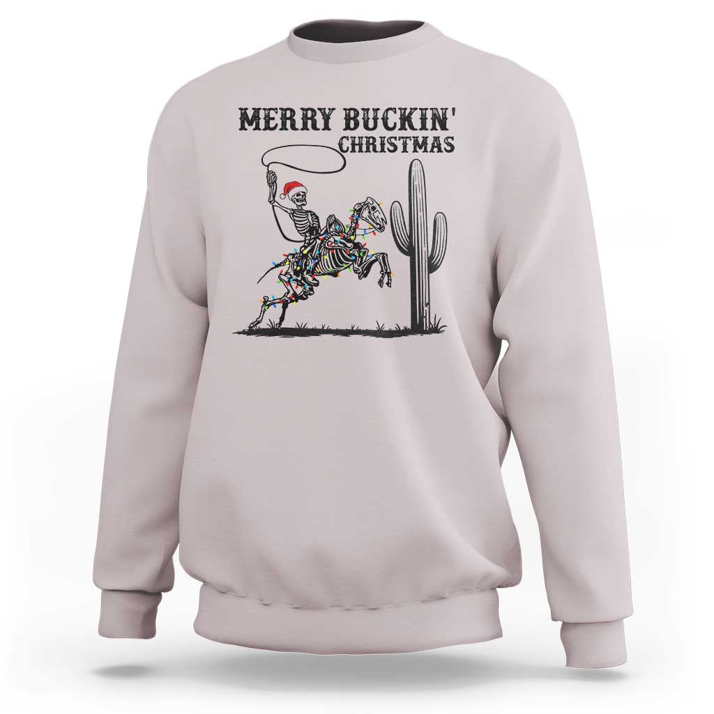 Merry Buckin Christmas Sweatshirt Funny Skeleton Santa Horse Rider - Wonder Print Shop