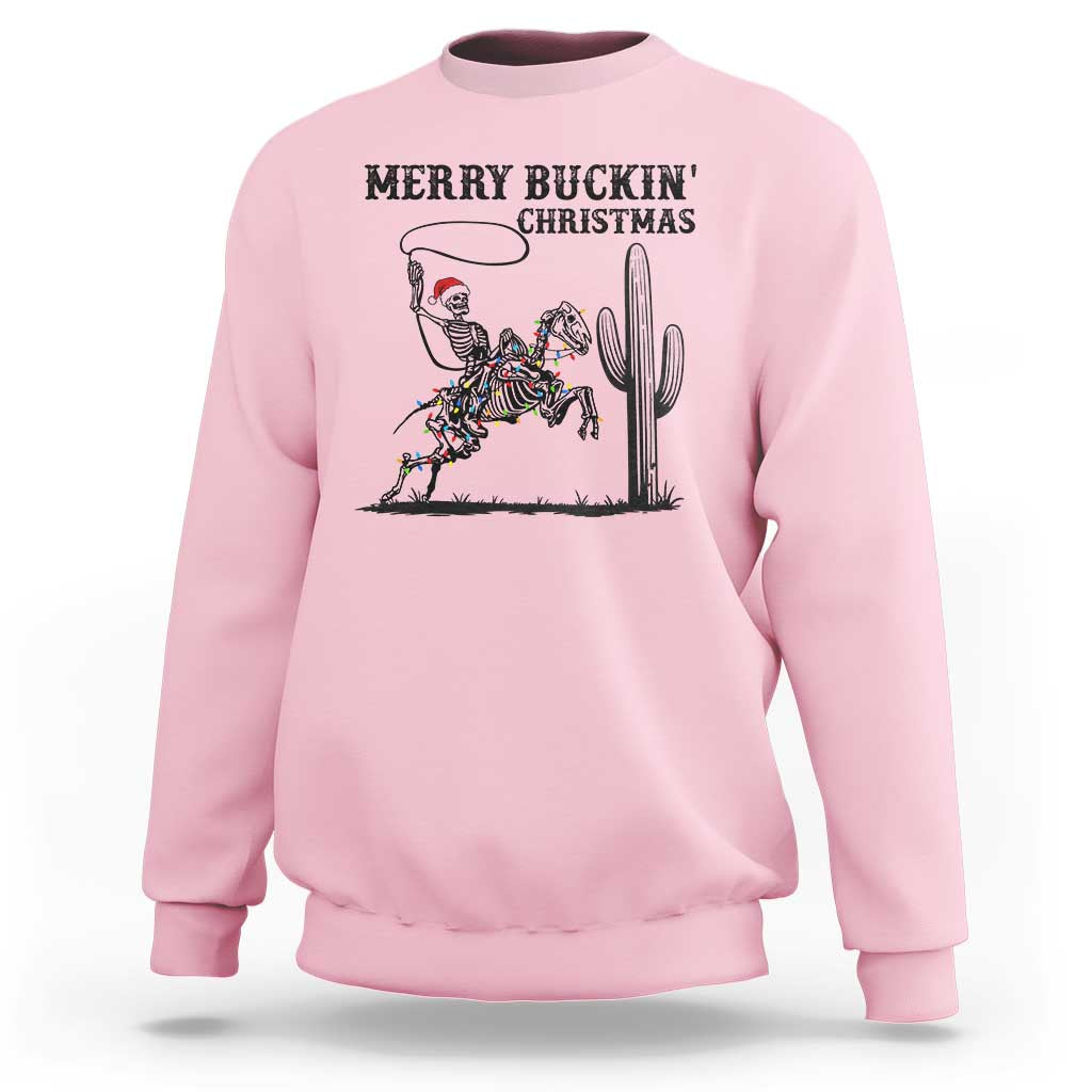 Merry Buckin Christmas Sweatshirt Funny Skeleton Santa Horse Rider - Wonder Print Shop