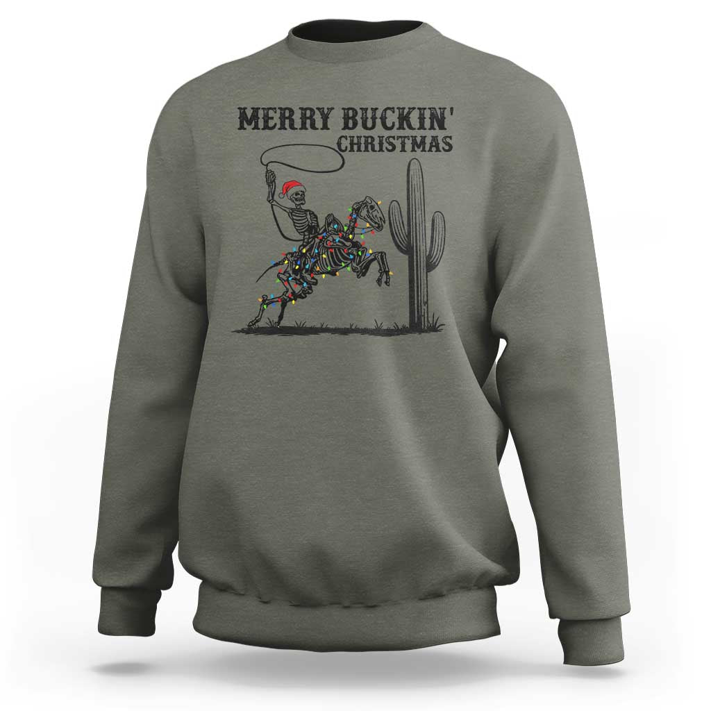 Merry Buckin Christmas Sweatshirt Funny Skeleton Santa Horse Rider - Wonder Print Shop