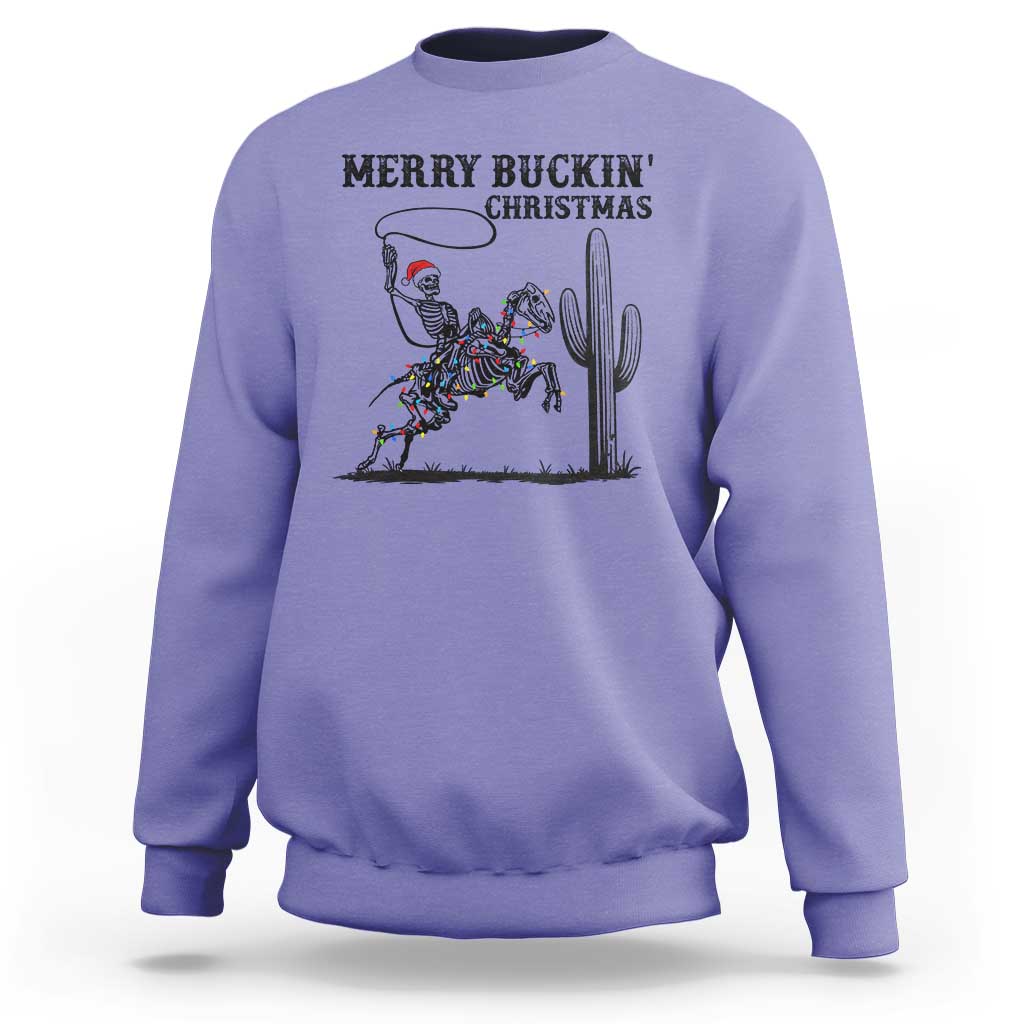Merry Buckin Christmas Sweatshirt Funny Skeleton Santa Horse Rider - Wonder Print Shop