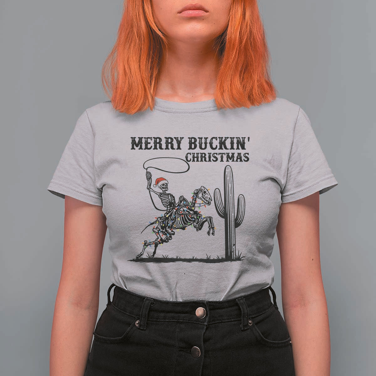 Merry Buckin Christmas T Shirt For Women Funny Skeleton Santa Horse Rider - Wonder Print Shop