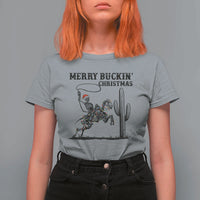 Merry Buckin Christmas T Shirt For Women Funny Skeleton Santa Horse Rider - Wonder Print Shop