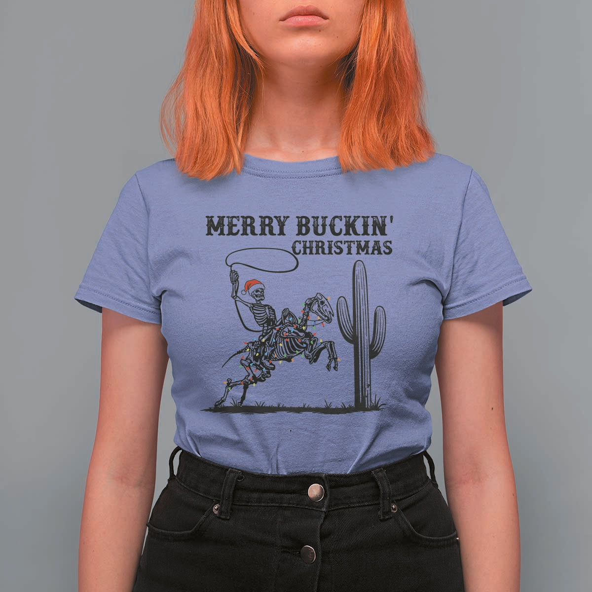Merry Buckin Christmas T Shirt For Women Funny Skeleton Santa Horse Rider - Wonder Print Shop