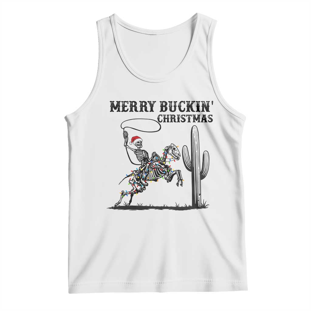 Merry Buckin Christmas Tank Top Funny Skeleton Santa Horse Rider - Wonder Print Shop