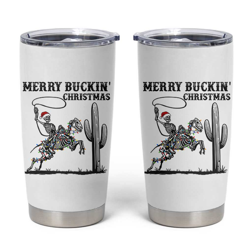 Merry Buckin Christmas Tumbler Cup Funny Skeleton Santa Horse Rider - Wonder Print Shop