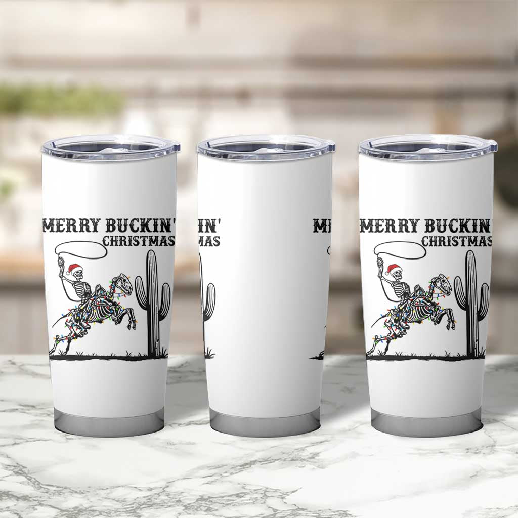 Merry Buckin Christmas Tumbler Cup Funny Skeleton Santa Horse Rider - Wonder Print Shop
