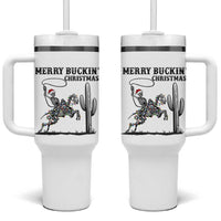 Merry Buckin Christmas Tumbler With Handle Funny Skeleton Santa Horse Rider - Wonder Print Shop