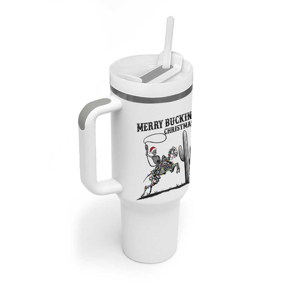 Merry Buckin Christmas Tumbler With Handle Funny Skeleton Santa Horse Rider - Wonder Print Shop