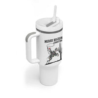 Merry Buckin Christmas Tumbler With Handle Funny Skeleton Santa Horse Rider - Wonder Print Shop