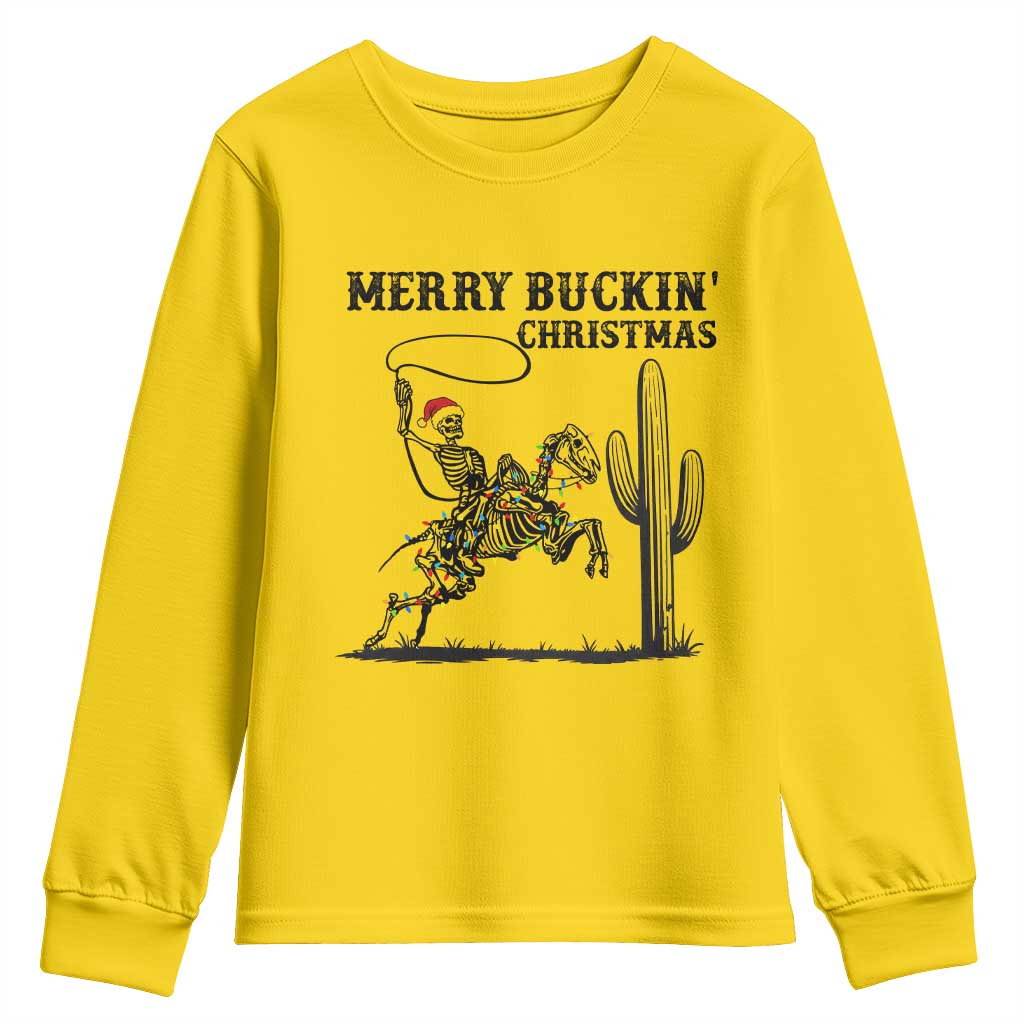 Merry Buckin Christmas Youth Sweatshirt Funny Skeleton Santa Horse Rider - Wonder Print Shop