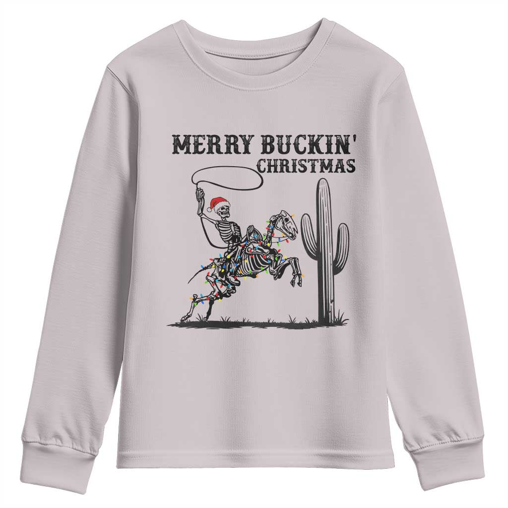 Merry Buckin Christmas Youth Sweatshirt Funny Skeleton Santa Horse Rider - Wonder Print Shop