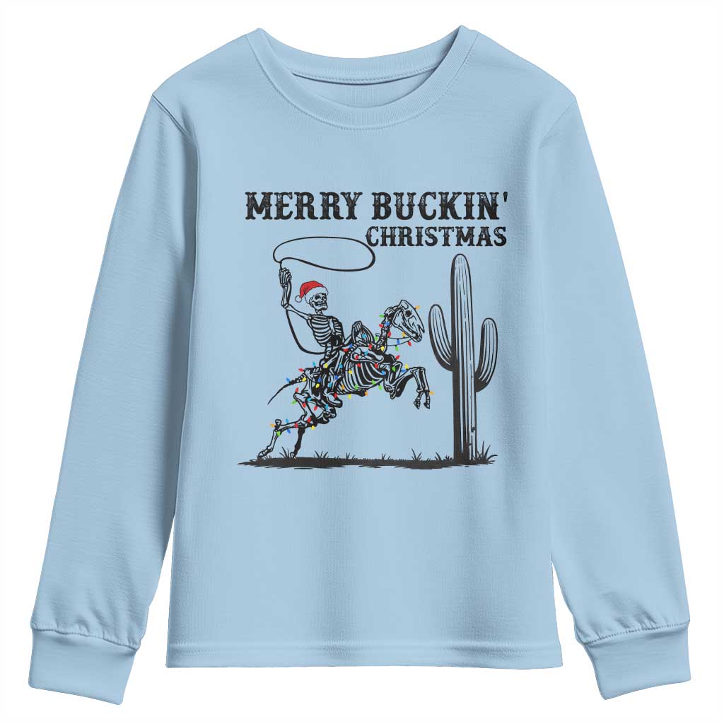 Merry Buckin Christmas Youth Sweatshirt Funny Skeleton Santa Horse Rider - Wonder Print Shop