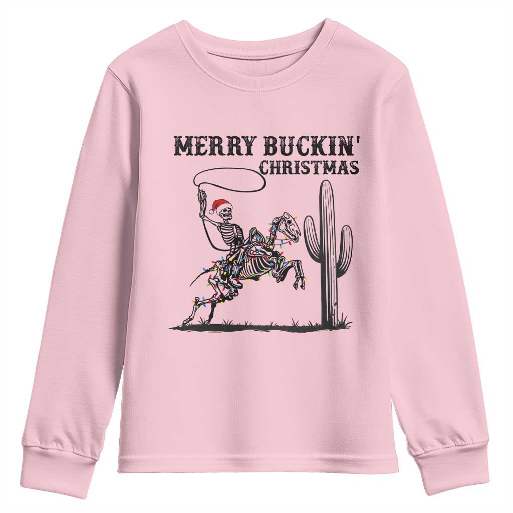 Merry Buckin Christmas Youth Sweatshirt Funny Skeleton Santa Horse Rider - Wonder Print Shop