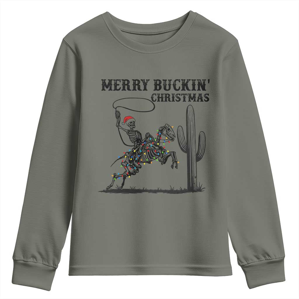 Merry Buckin Christmas Youth Sweatshirt Funny Skeleton Santa Horse Rider - Wonder Print Shop