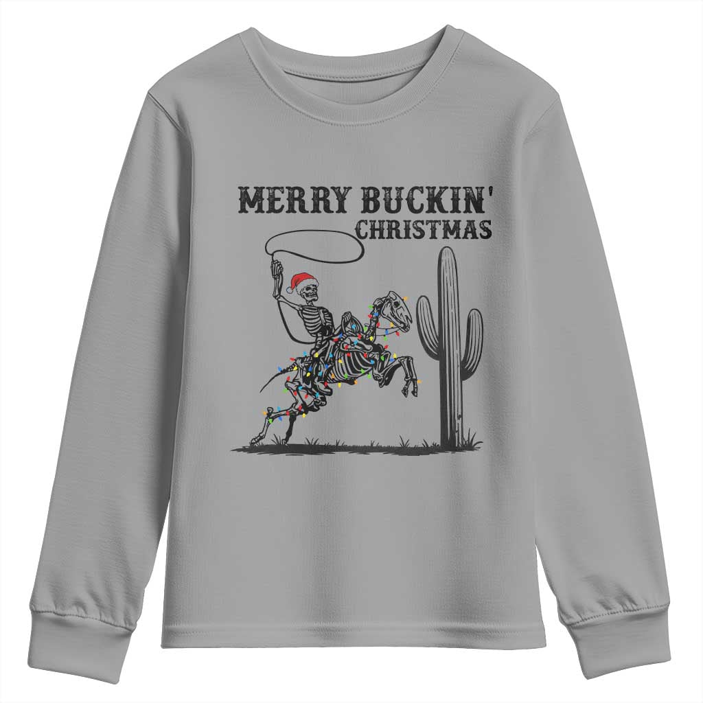 Merry Buckin Christmas Youth Sweatshirt Funny Skeleton Santa Horse Rider - Wonder Print Shop