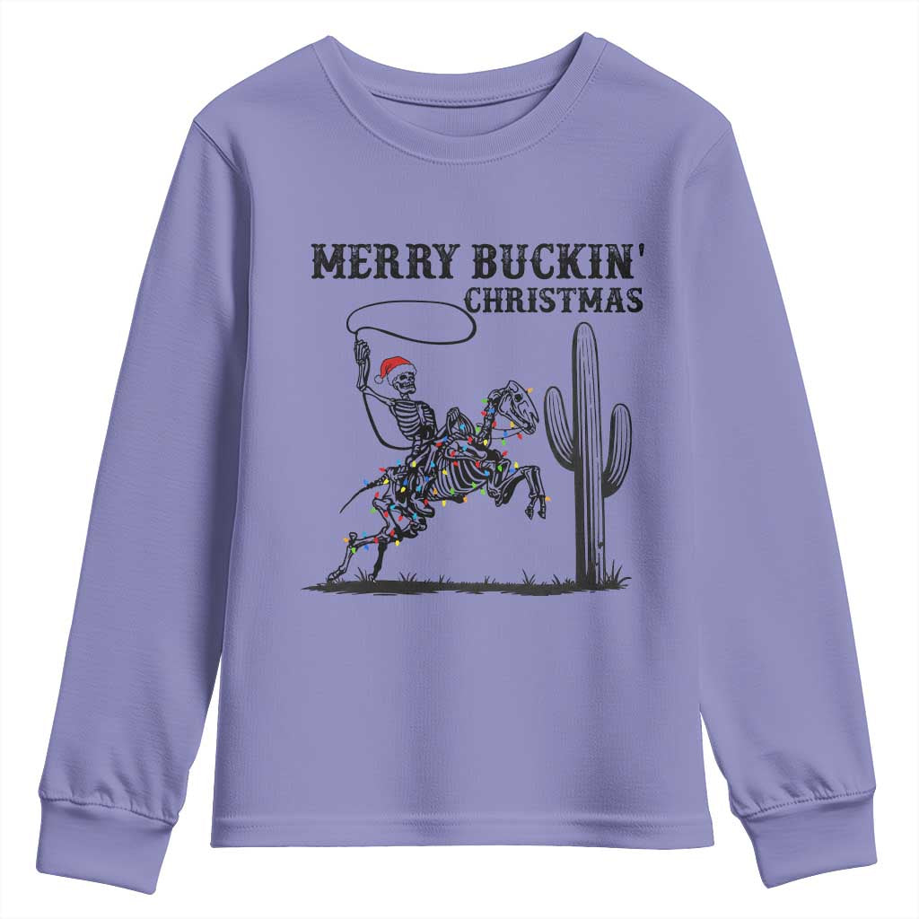 Merry Buckin Christmas Youth Sweatshirt Funny Skeleton Santa Horse Rider - Wonder Print Shop