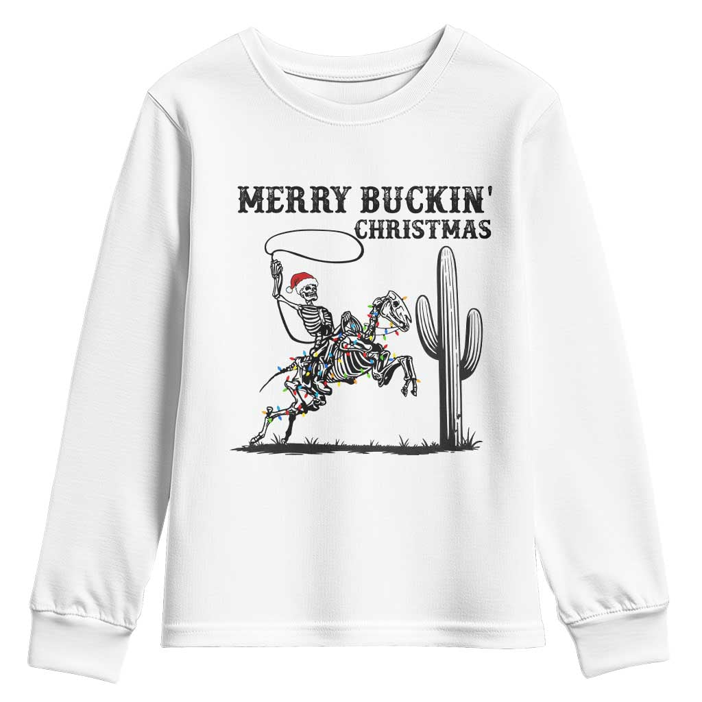 Merry Buckin Christmas Youth Sweatshirt Funny Skeleton Santa Horse Rider - Wonder Print Shop