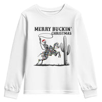 Merry Buckin Christmas Youth Sweatshirt Funny Skeleton Santa Horse Rider - Wonder Print Shop