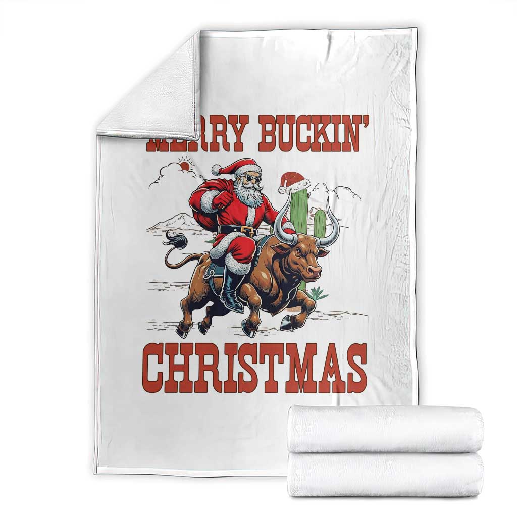 Western Black Santa Merry Buckin Christmas Throw Blanket Funny Rodeo - Wonder Print Shop