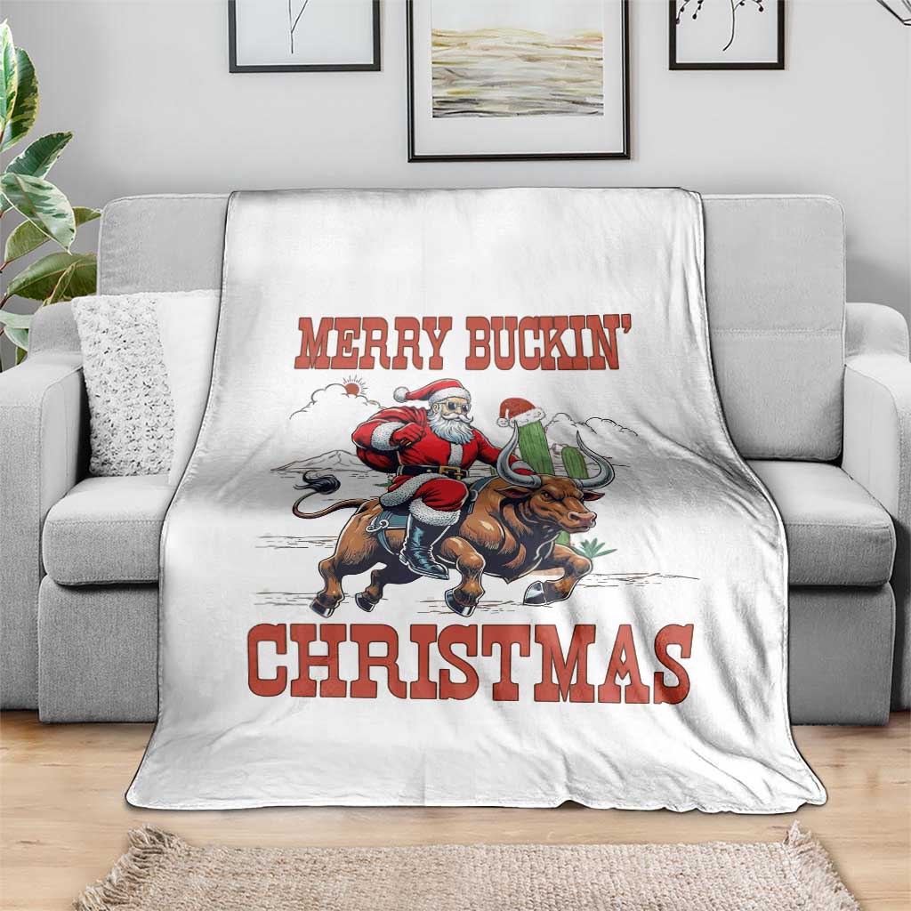 Western Black Santa Merry Buckin Christmas Throw Blanket Funny Rodeo - Wonder Print Shop