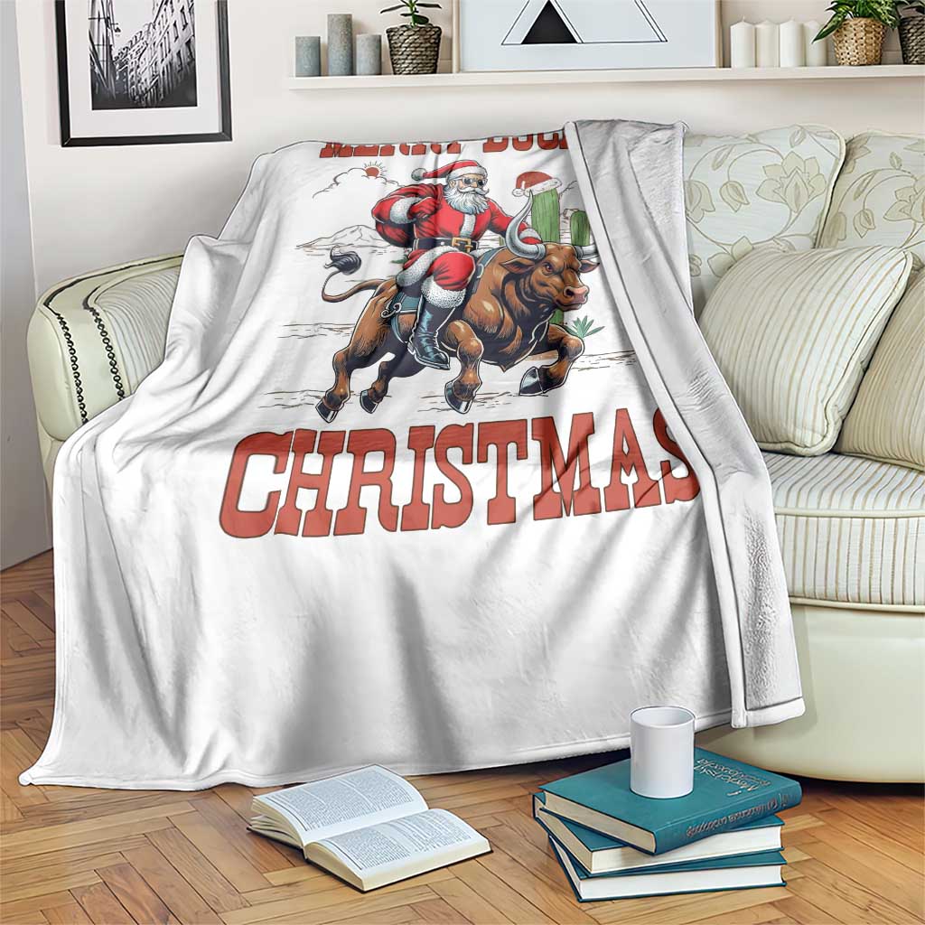 Western Black Santa Merry Buckin Christmas Throw Blanket Funny Rodeo - Wonder Print Shop