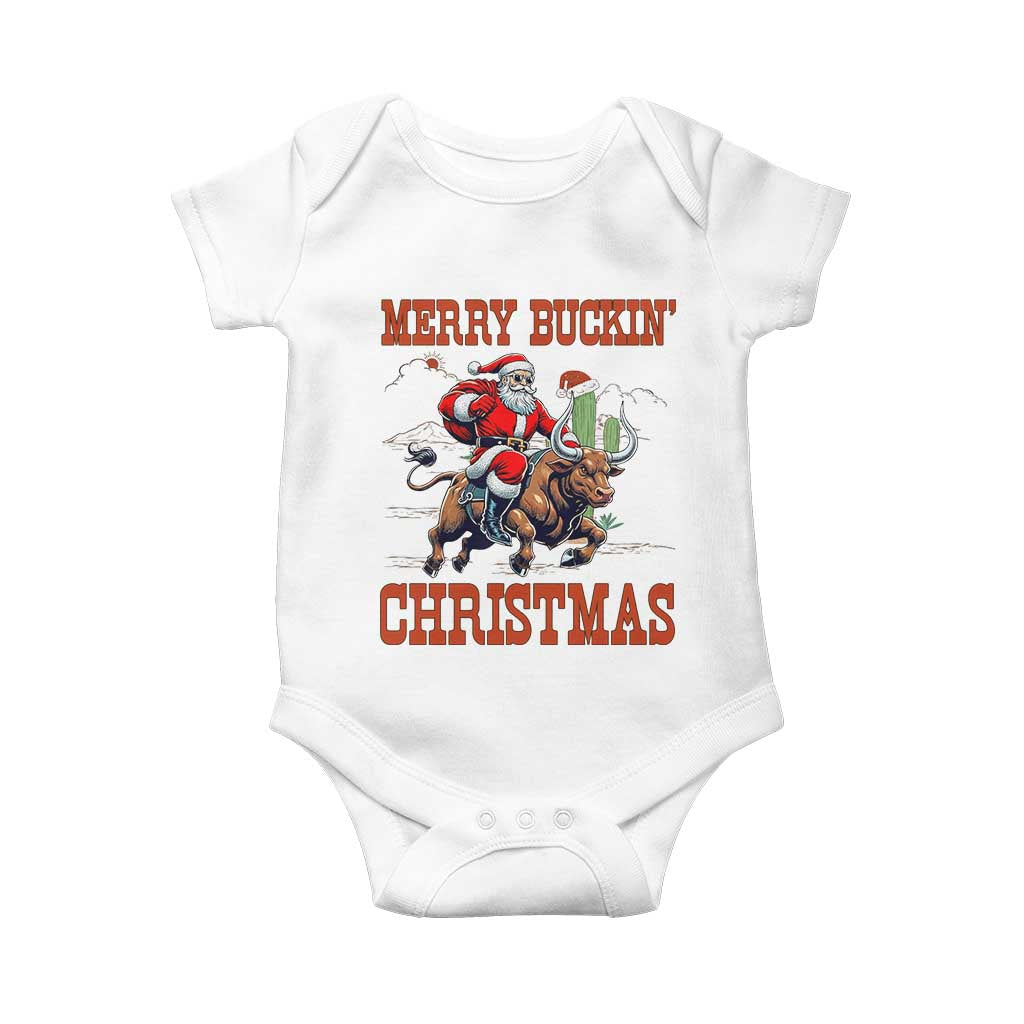 Western Black Santa Merry Buckin Christmas Baby Onesie Funny Rodeo - Wonder Print Shop