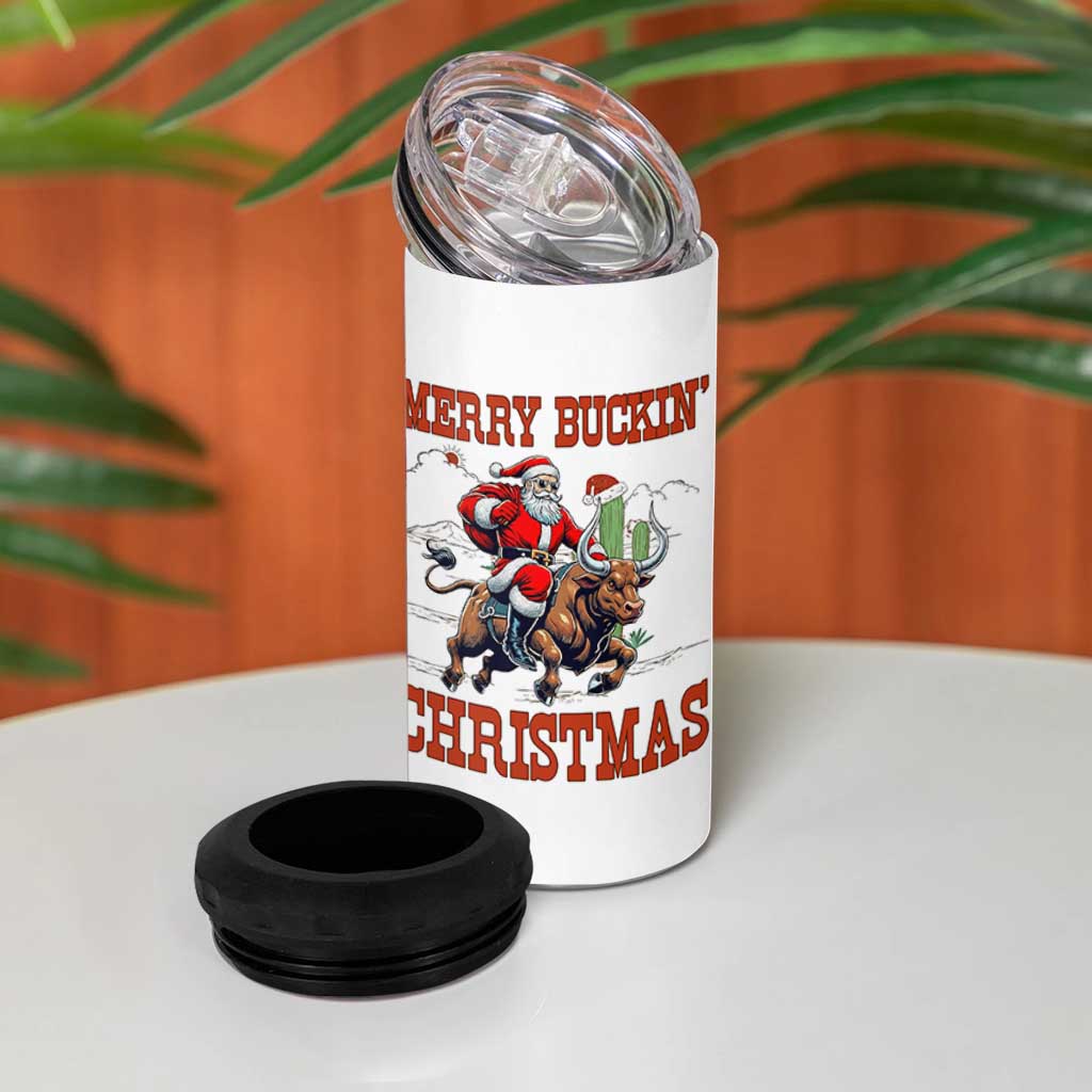 Western Black Santa Merry Buckin Christmas 4 in 1 Can Cooler Tumbler Funny Rodeo - Wonder Print Shop