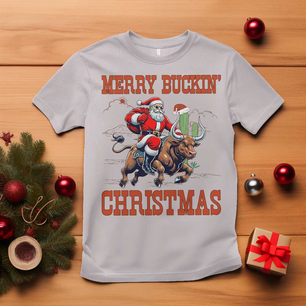 Western Black Santa Merry Buckin Christmas T Shirt Funny Rodeo - Wonder Print Shop