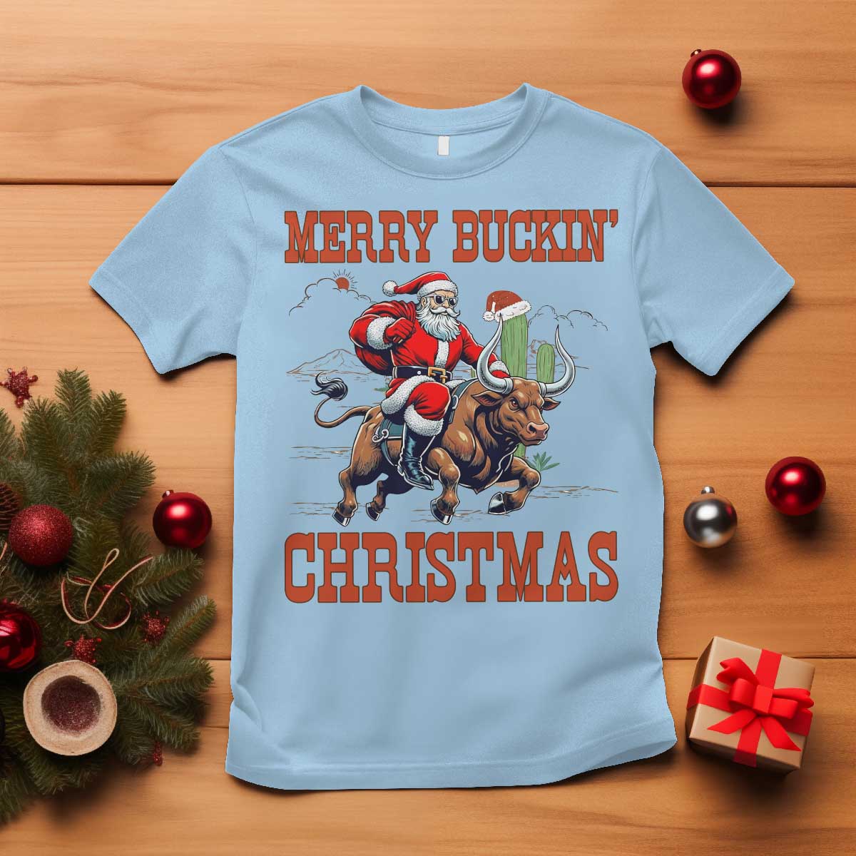 Western Black Santa Merry Buckin Christmas T Shirt Funny Rodeo - Wonder Print Shop