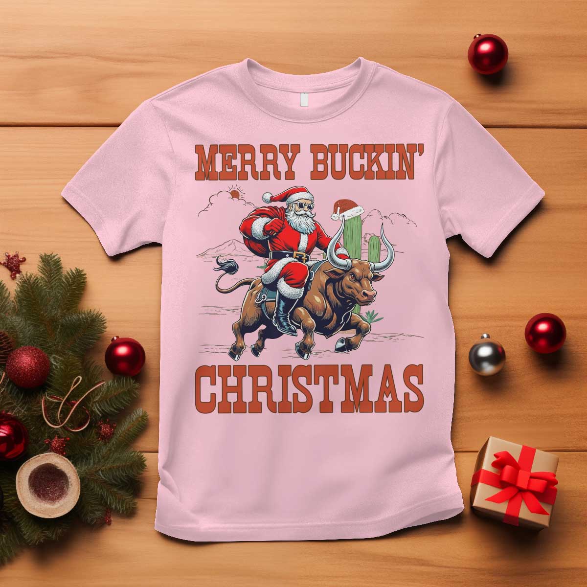 Western Black Santa Merry Buckin Christmas T Shirt Funny Rodeo - Wonder Print Shop