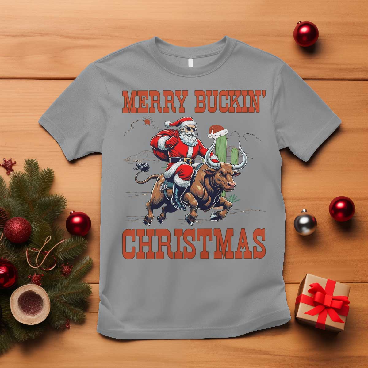 Western Black Santa Merry Buckin Christmas T Shirt Funny Rodeo - Wonder Print Shop