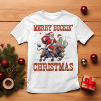 Western Black Santa Merry Buckin Christmas T Shirt Funny Rodeo - Wonder Print Shop