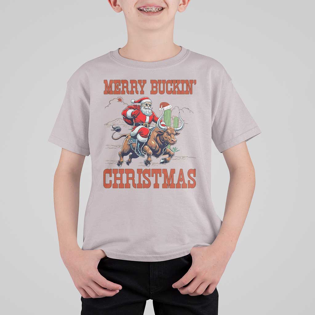 Western Black Santa Merry Buckin Christmas T Shirt For Kid Funny Rodeo - Wonder Print Shop