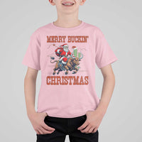 Western Black Santa Merry Buckin Christmas T Shirt For Kid Funny Rodeo - Wonder Print Shop