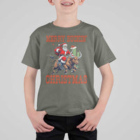 Western Black Santa Merry Buckin Christmas T Shirt For Kid Funny Rodeo - Wonder Print Shop