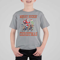 Western Black Santa Merry Buckin Christmas T Shirt For Kid Funny Rodeo - Wonder Print Shop