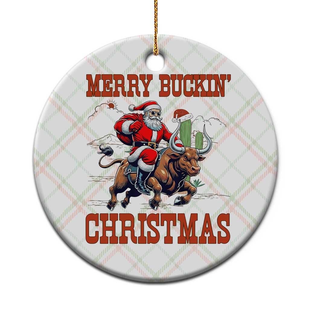 Western Black Santa Merry Buckin Christmas Ceramic Ornament Funny Rodeo - Wonder Print Shop