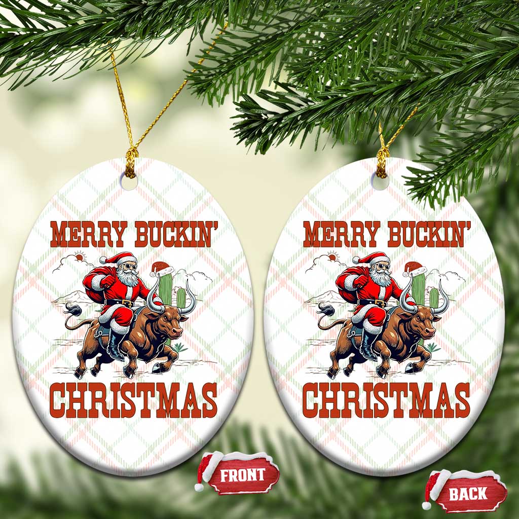 Western Black Santa Merry Buckin Christmas Ceramic Ornament Funny Rodeo - Wonder Print Shop