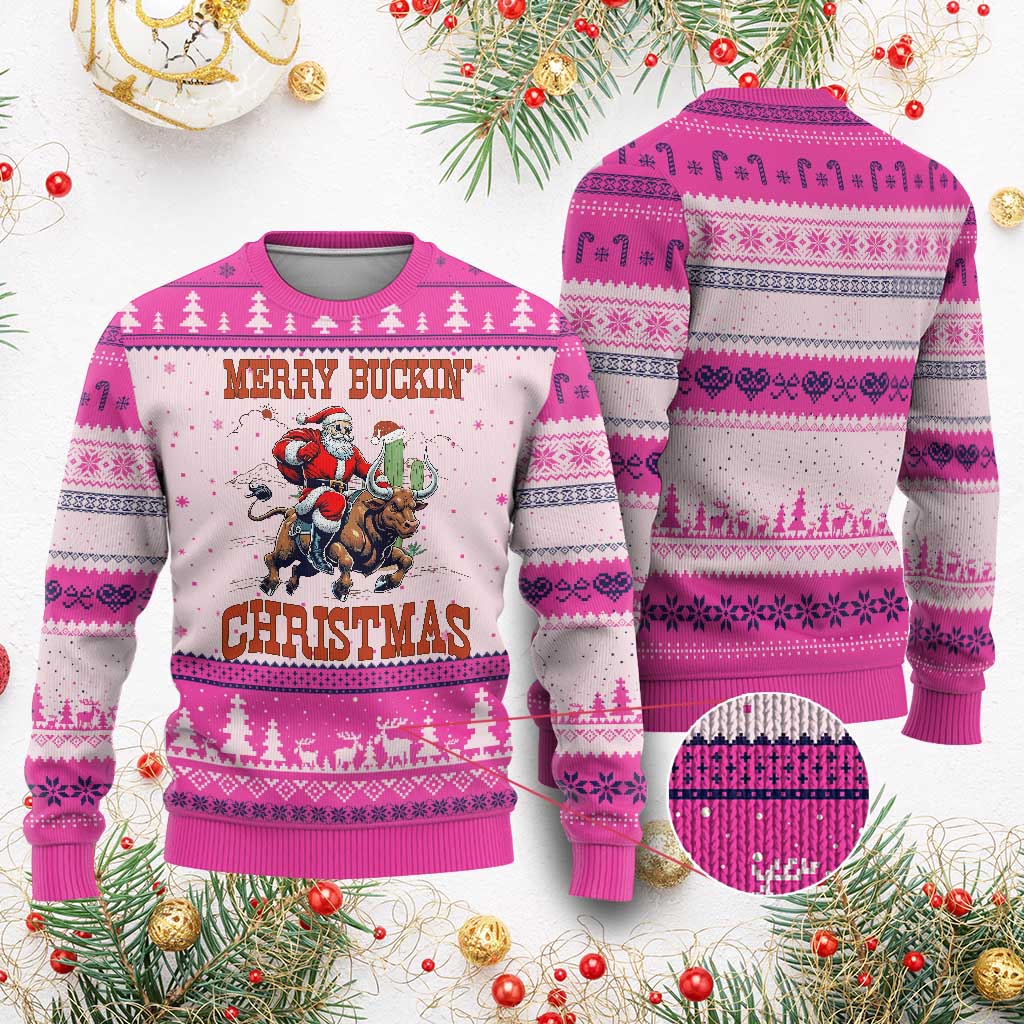 Western Black Santa Merry Buckin Xmas Ugly Christmas Sweater Funny Rodeo - Wonder Print Shop
