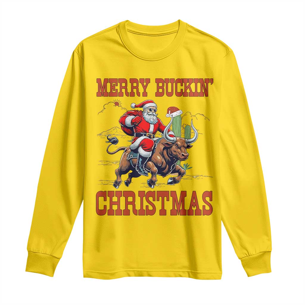 Western Black Santa Merry Buckin Christmas Long Sleeve Shirt Funny Rodeo - Wonder Print Shop