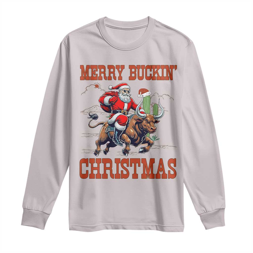 Western Black Santa Merry Buckin Christmas Long Sleeve Shirt Funny Rodeo - Wonder Print Shop
