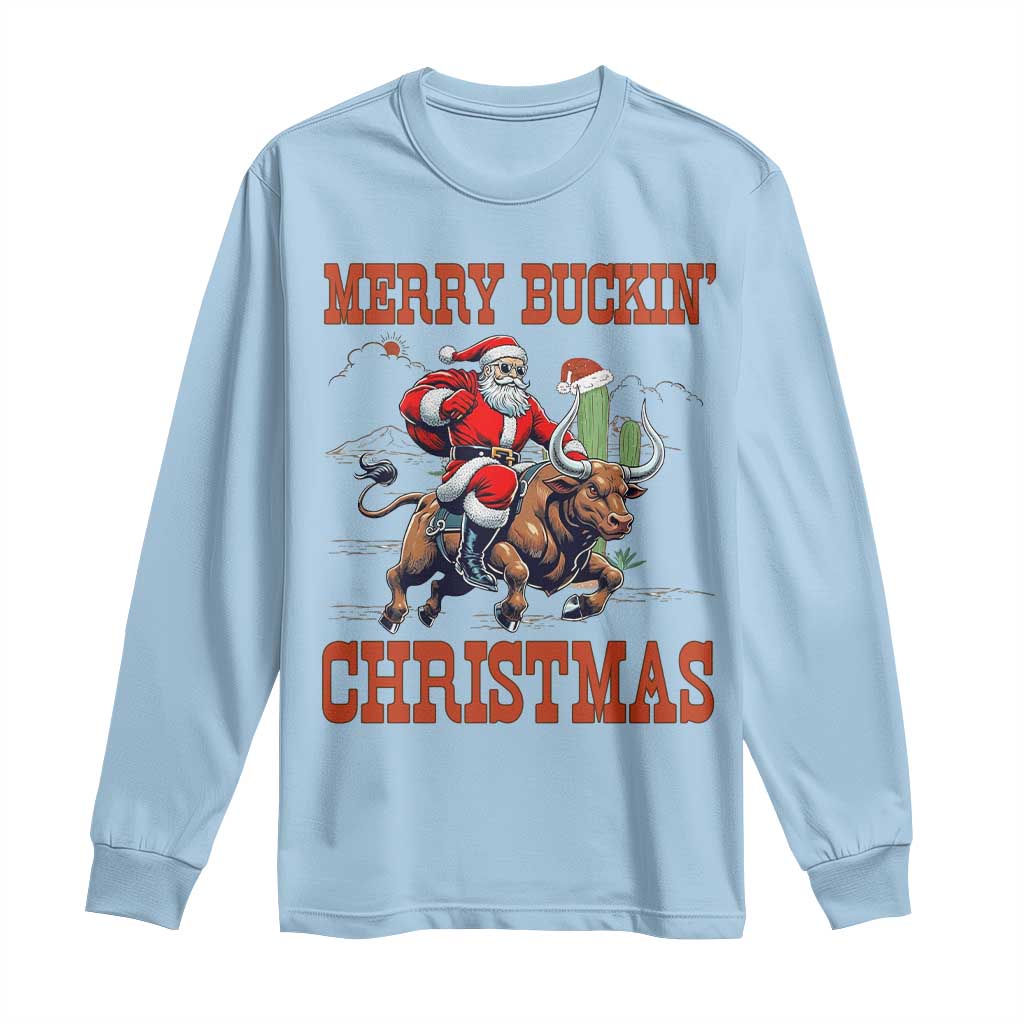 Western Black Santa Merry Buckin Christmas Long Sleeve Shirt Funny Rodeo - Wonder Print Shop