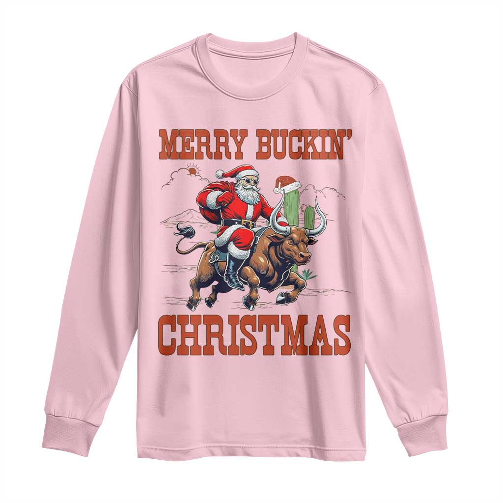 Western Black Santa Merry Buckin Christmas Long Sleeve Shirt Funny Rodeo - Wonder Print Shop