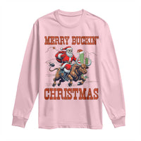 Western Black Santa Merry Buckin Christmas Long Sleeve Shirt Funny Rodeo - Wonder Print Shop