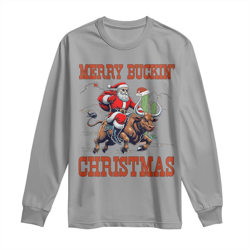 Western Black Santa Merry Buckin Christmas Long Sleeve Shirt Funny Rodeo - Wonder Print Shop