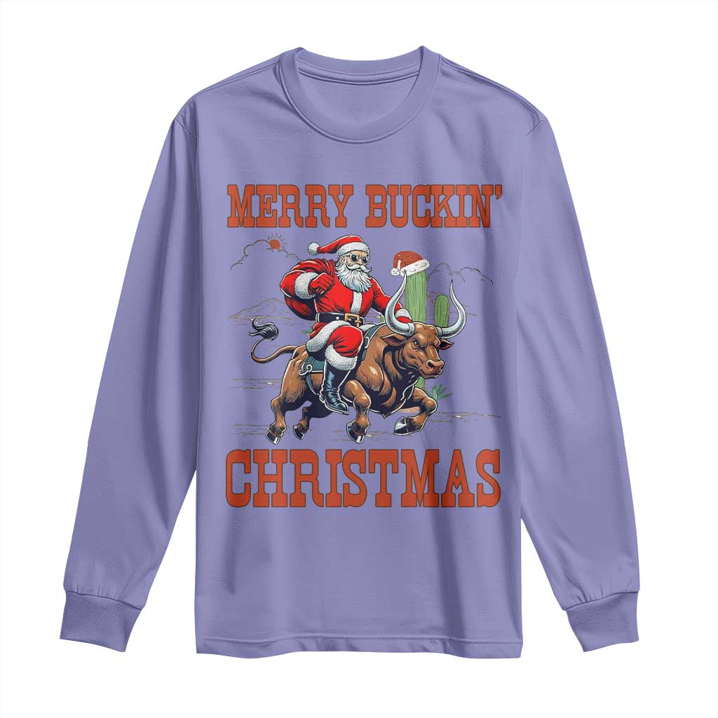 Western Black Santa Merry Buckin Christmas Long Sleeve Shirt Funny Rodeo - Wonder Print Shop