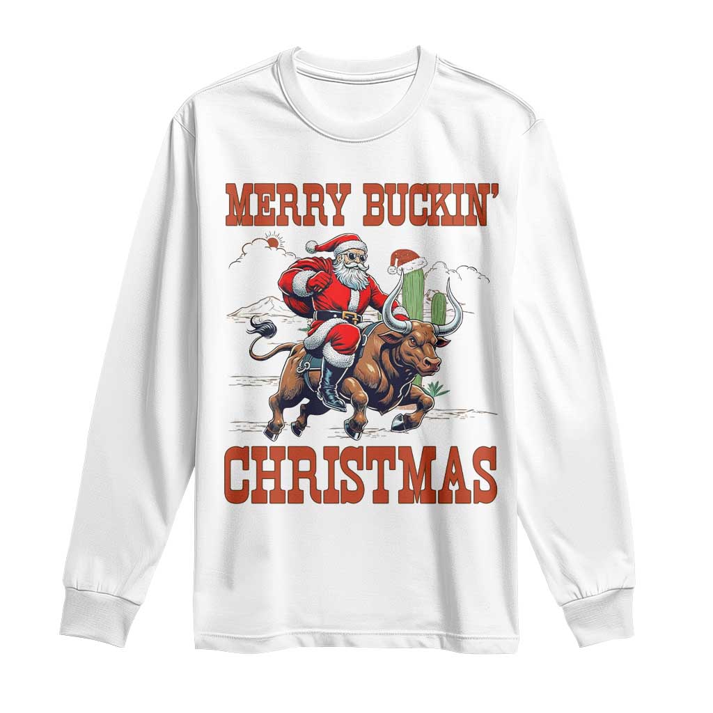 Western Black Santa Merry Buckin Christmas Long Sleeve Shirt Funny Rodeo - Wonder Print Shop