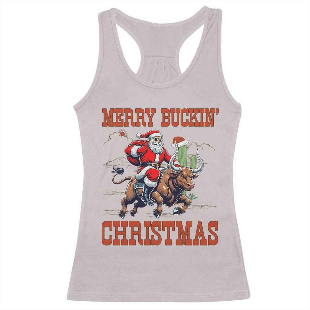 Western Black Santa Merry Buckin Christmas Racerback Tank Top Funny Rodeo - Wonder Print Shop