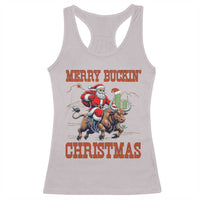 Western Black Santa Merry Buckin Christmas Racerback Tank Top Funny Rodeo - Wonder Print Shop